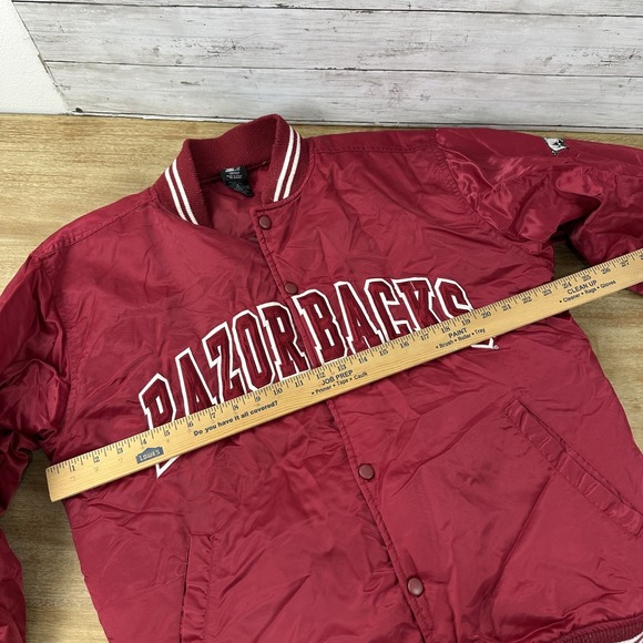 Arkansas Razorbacks Starter Jacket Mens Medium Red Satin Bomber NCAA SEC - Picture 9 of 14
